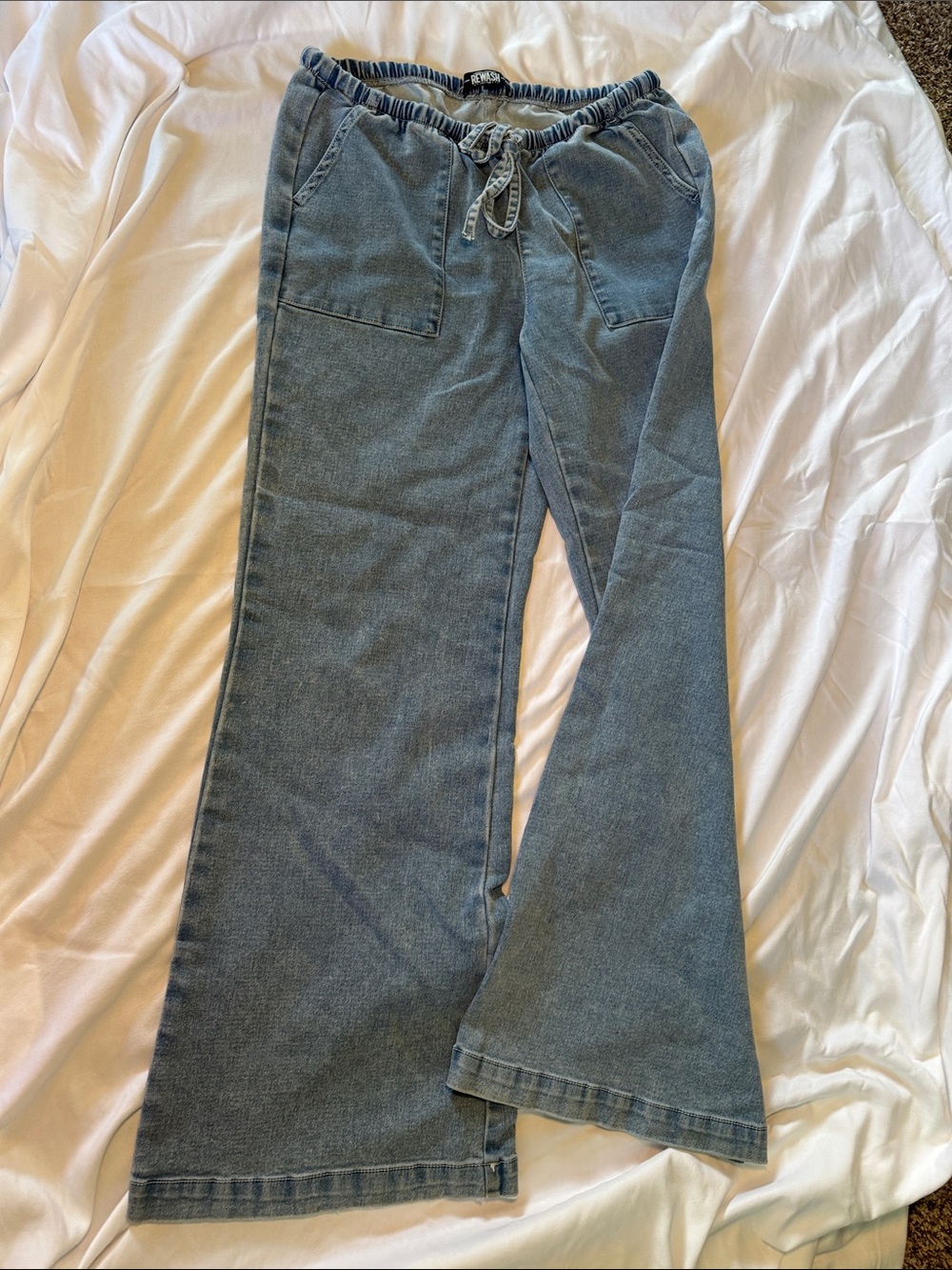Rewash Light Blue Flare Wide-Leg Jeans with Drawstring